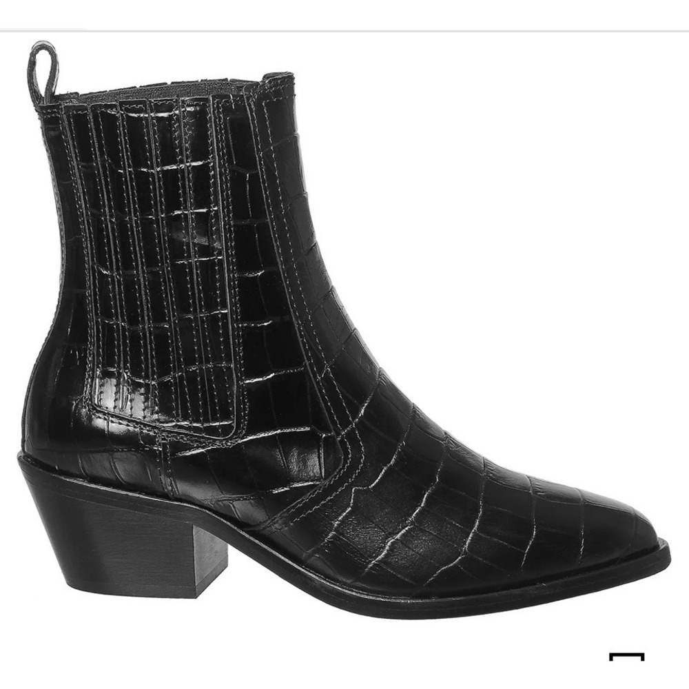 AllSaints Miriam Croco Black Leather Ankle Boots Western Pointed Toe 39